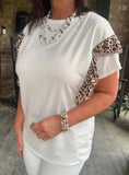 FrilLEE Sleeve Leopard Top in Ivory
