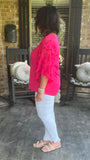 Eyelash Butterfly Sleeve Blouse in Hot Pink