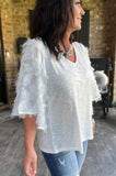 Eyelash Butterfly Sleeve Blouse in Ivory