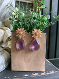Lavender Crystal Floral Teardrop Earrings