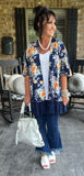 Bouquet and Lace Kimono in Navy