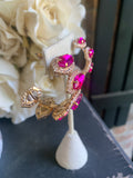 Hot Pink Gold Crystal Half Hoop Earrings