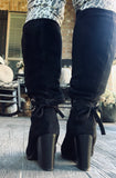 Sweet Bow Suede Rhinestone Boots in Black