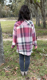 Casually FrilLEE Plaid Shacket in Burgundy