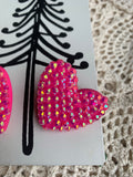 Crystal Sweetheart Stud Earrings in Neon Pink