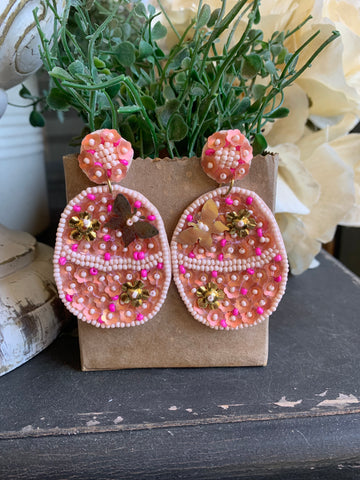 Easter Pink Egg Beaded Earrings