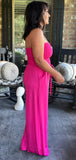 Strapless  Smocked Jumpsuit in Hot Pink L