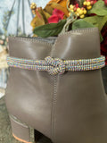 Lily Rhinestone Booties In Taupe Grey