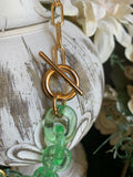 Sage Green Chain Links and Crystal Necklace