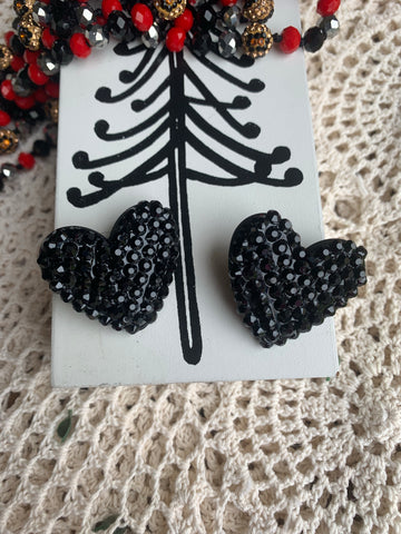 Crystal Sweetheart Stud Earrings in Black