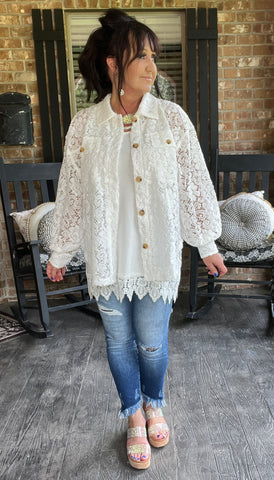 Pretty Lace Shacket in Ivory