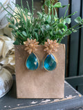 Turquoise Crystal Floral Teardrop Earrings