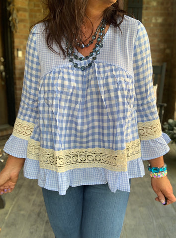 Sweet in Blue Gingham Blouse S-L