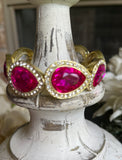 Bright Pink Crystal Gold Stretch Bracelet