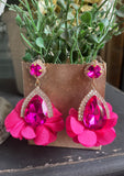 Bright Pink Crystal Petals Earrings