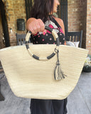 Woven Straw Tassel Tote in Ivory