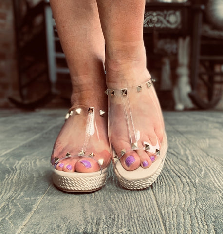 Clear and Gold Studded Wedges