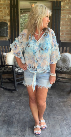 Sweet Blue Blossoms Blouse