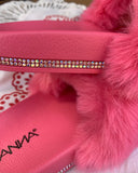 Pink Fur Bling Slides