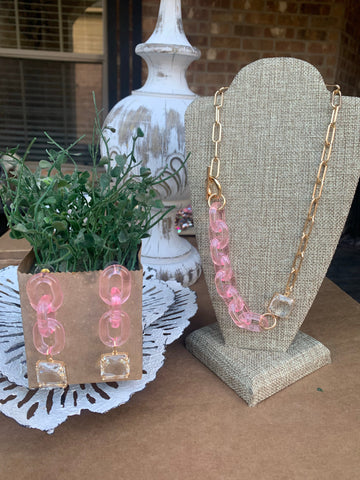 Pink Chain Links and Crystal Necklace/Restock