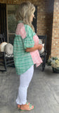 Spring Plaid Ruffle Blouse in Mint/Pink