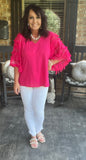 Eyelash Butterfly Sleeve Blouse in Hot Pink
