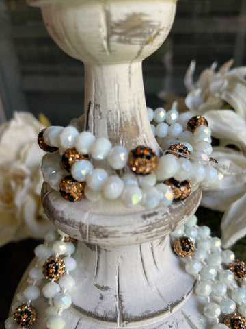 Iridescent White and Leopard Stretch Bracelet Stack
