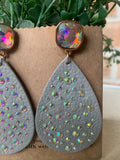 Genuine Leather and Bling Earrings in Grey