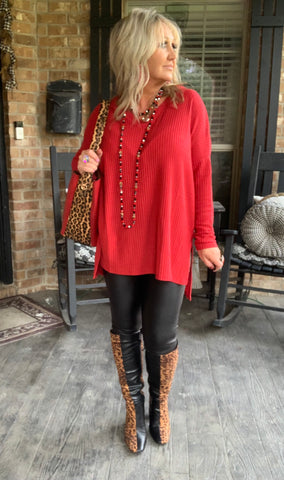 Cozy Time Top in Dark Red