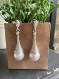 Pearl and Silver Crystal Ball Drop Earrings