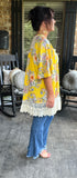 Bouquet and Lace Kimono in Yellow