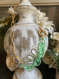 Sage Green Chain Links and Crystal Necklace