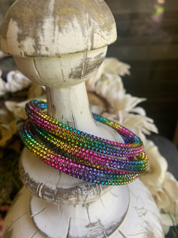 Rainbow Glitzy Bangle Bracelet Stack