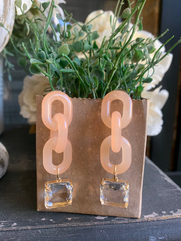 Peach Chain Links and Crystal Earrings