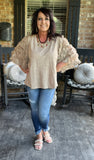 Eyelash Butterfly Sleeve Blouse in Taupe