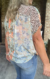 Leopard Blooms Blouse in Sage