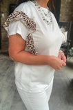 FrilLEE Sleeve Leopard Top in Ivory