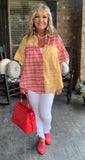 Spring Plaid Ruffle Blouse in Red/Honey S-L