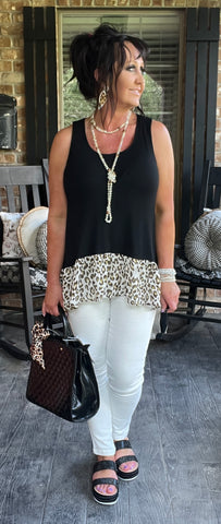 Leopard Ruffle Ribbed Top