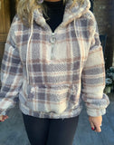 Grey Plaid Sherpa Hoodie