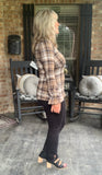 FrilLEE Plaid Blouse in Taupe S & 2X