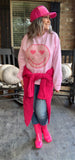 Leopard Smiley Heart Sweatshirt in Baby Pink S