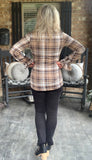 FrilLEE Plaid Blouse in Taupe S & 2X