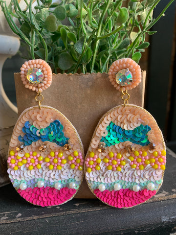 Peachy Easter Egg Beaded Earrings