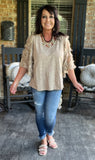 Eyelash Butterfly Sleeve Blouse in Taupe