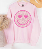 Leopard Smiley Heart Sweatshirt in Baby Pink S