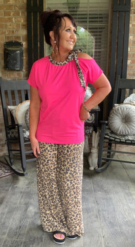 Bow Tie Leopard Top in Hot Pink