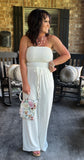 Strapless Smocked Jumpsuit in Ivory S L XL