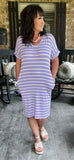 Everyday Stripes Dress in Lavender S, L-3X