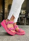 Hot Pink Glitzy Braided Wedges 6